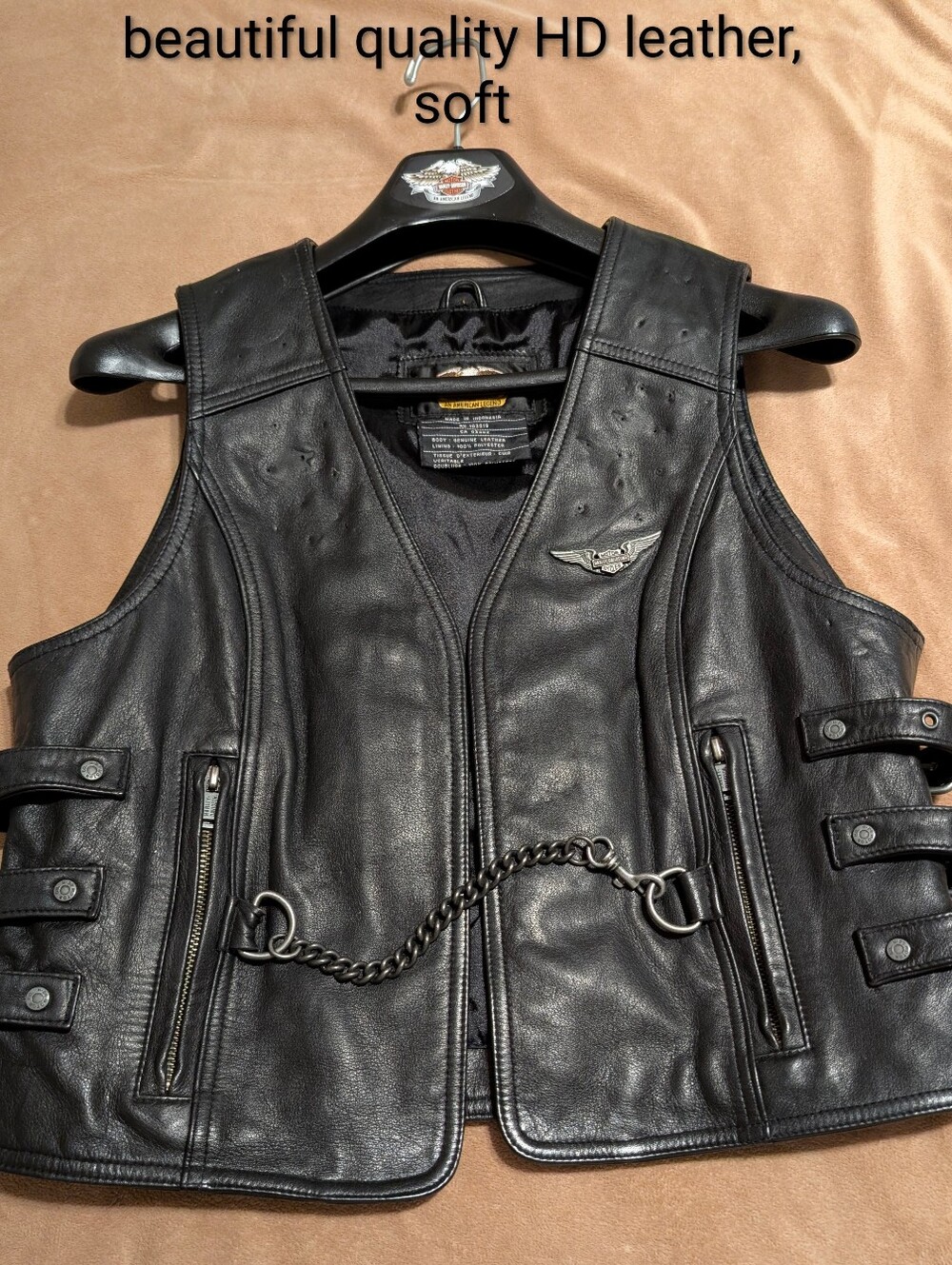 Authentic Vintage Harley Davidson® Black Leather Vest with Emb. HD Logo Back